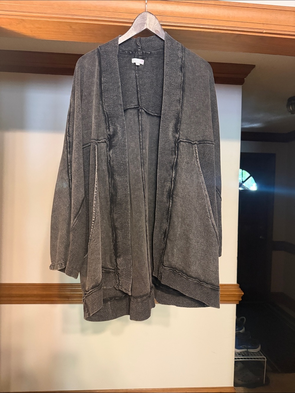 Washed Charcoal Grey Open-Front Women's Cardigan Sweater